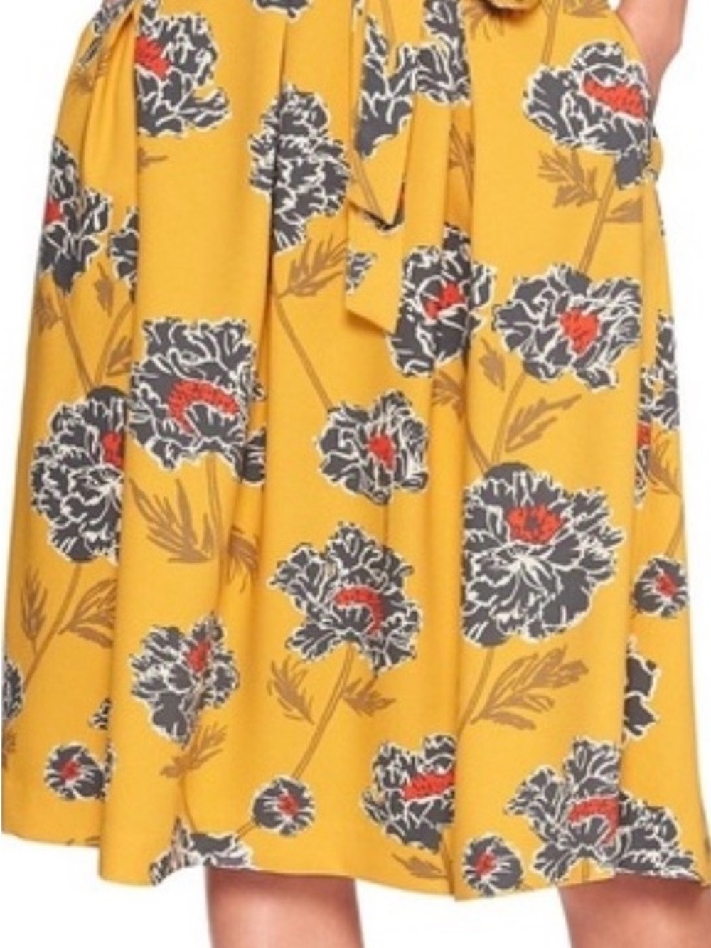 Banana Republic Mustard Yellow Floral A-Line Skirt